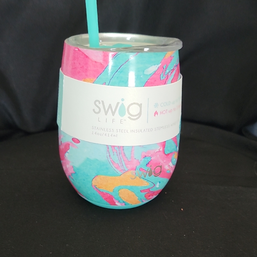 Swig Life Insulated Stemless Tumbler - Pink & Teal Marble